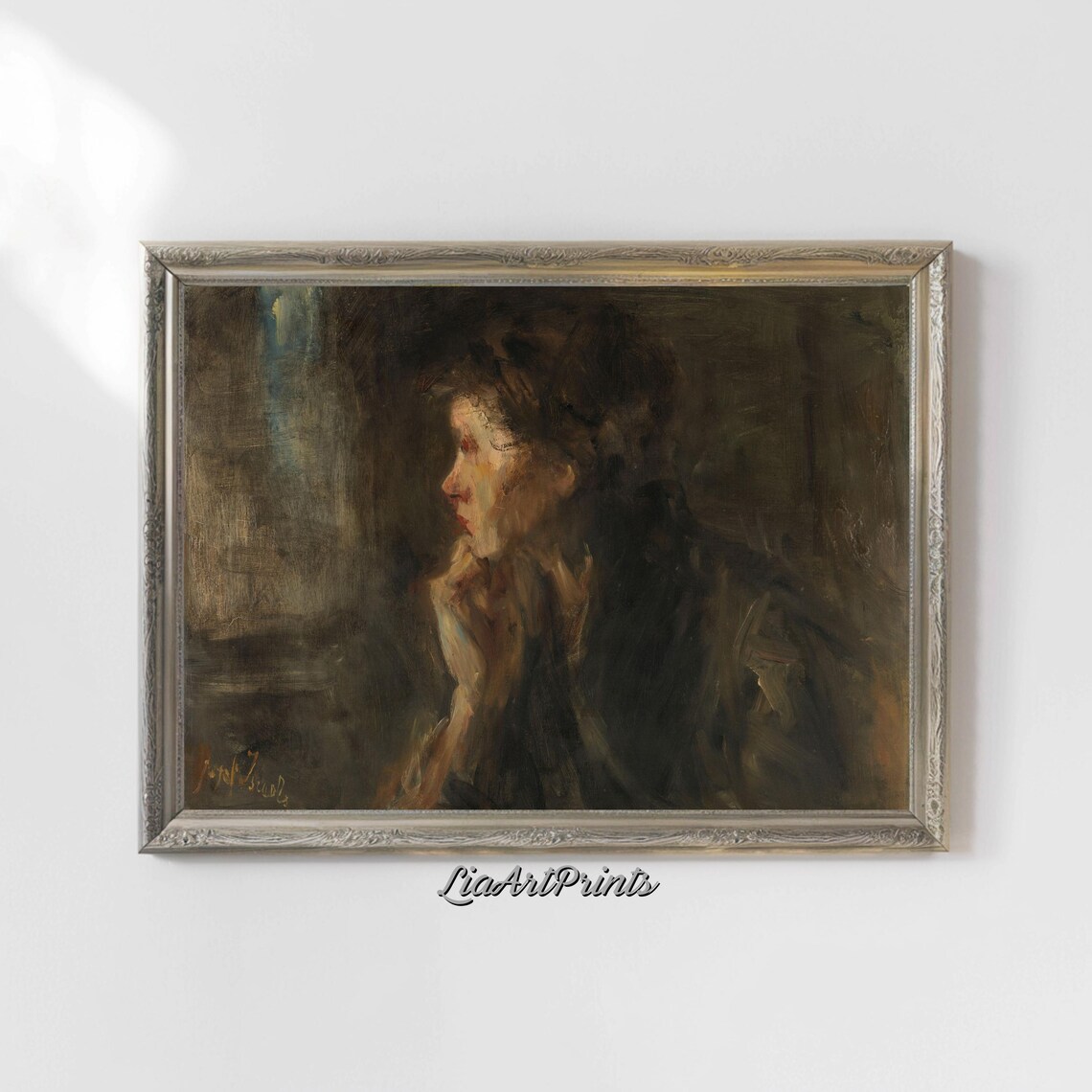 Pensive Woman Dark Vintage Portrait Oil Painting Contemplative Poster - Image 4