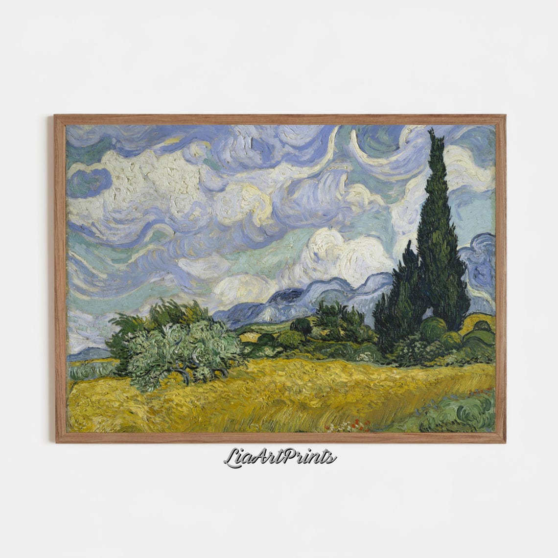 Vincent van Gogh Wheat Field with Cypresses Swirling Sky Art Poster - Image 3