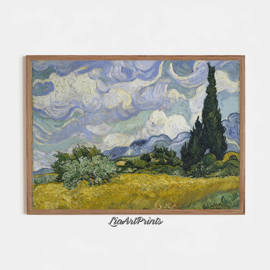 Wheatfield With Cypress Wall Art Van Gogh Inspired Landscape Print Rustic Nature Decor - Image 3