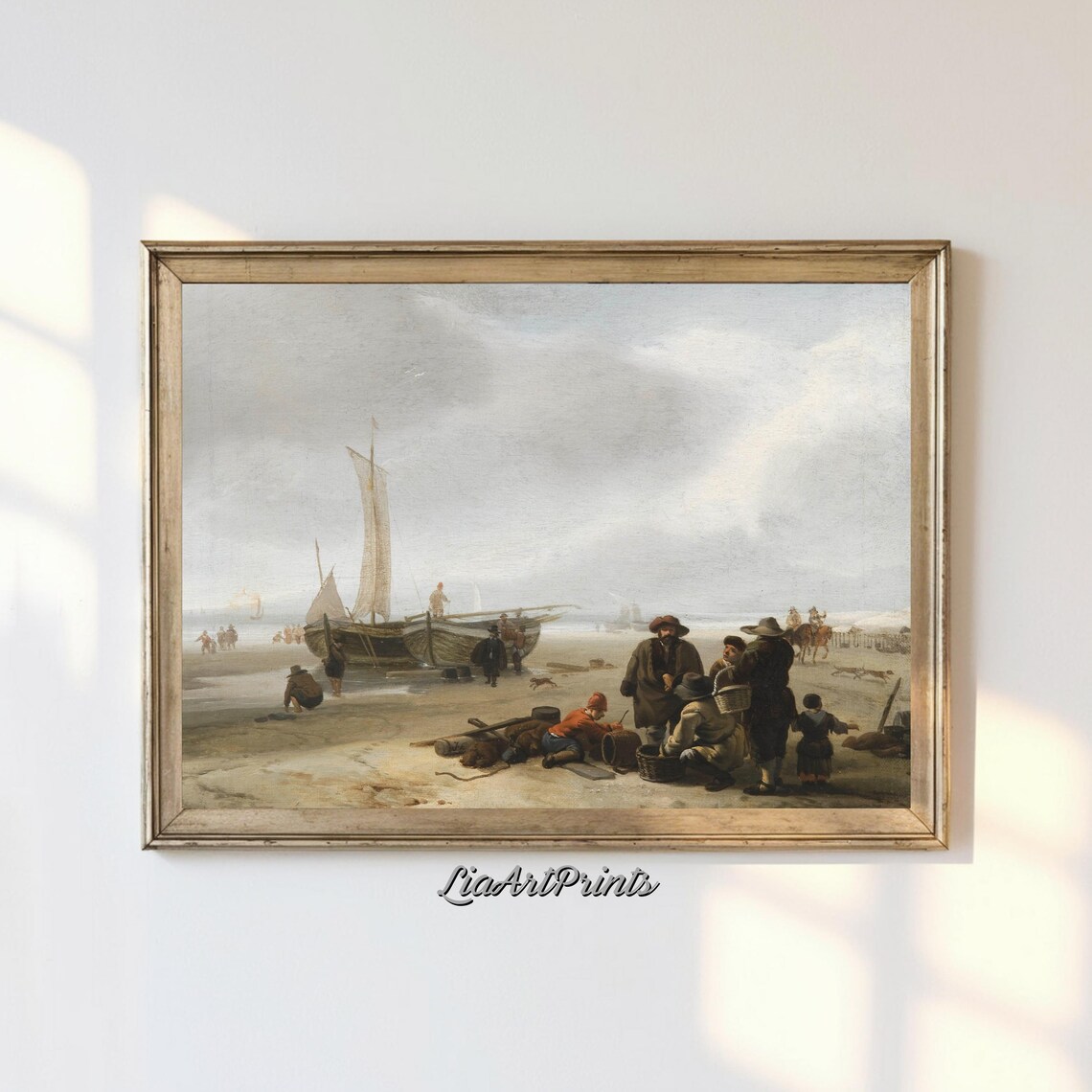 Beach Fishermen Unloading Boats Vintage Dutch Coastal Scene Poster