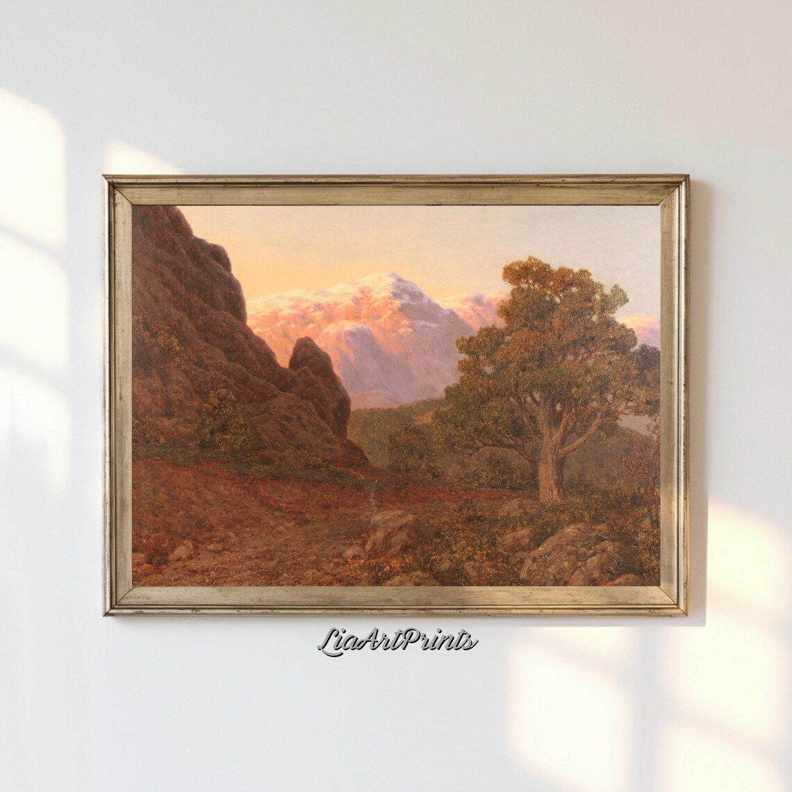 Sunset Mountain Landscape, Rustic Nature Art Print