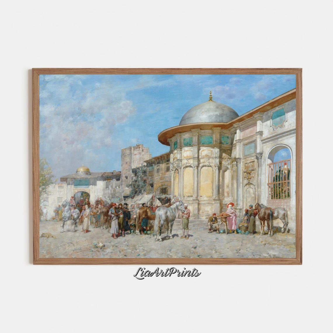 Orientalist Horse Market Bustling Crowd Before Domed Building Poster - Image 3