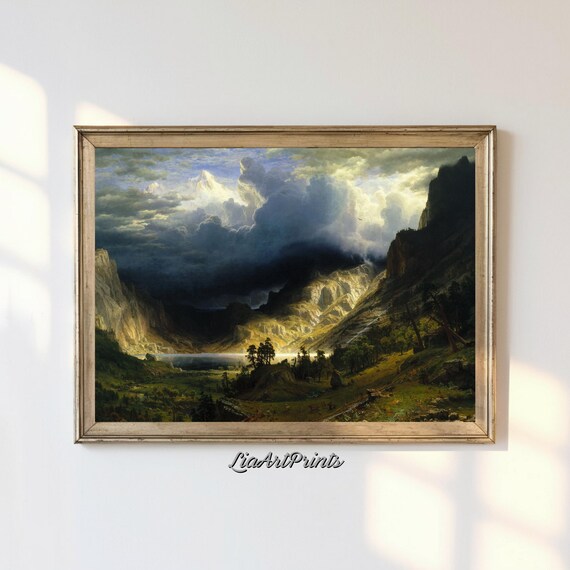 Dramatic Mountain Valley Landscape Wall Art Stormy Sky And Lush Green Hills Artwork For Home Decor