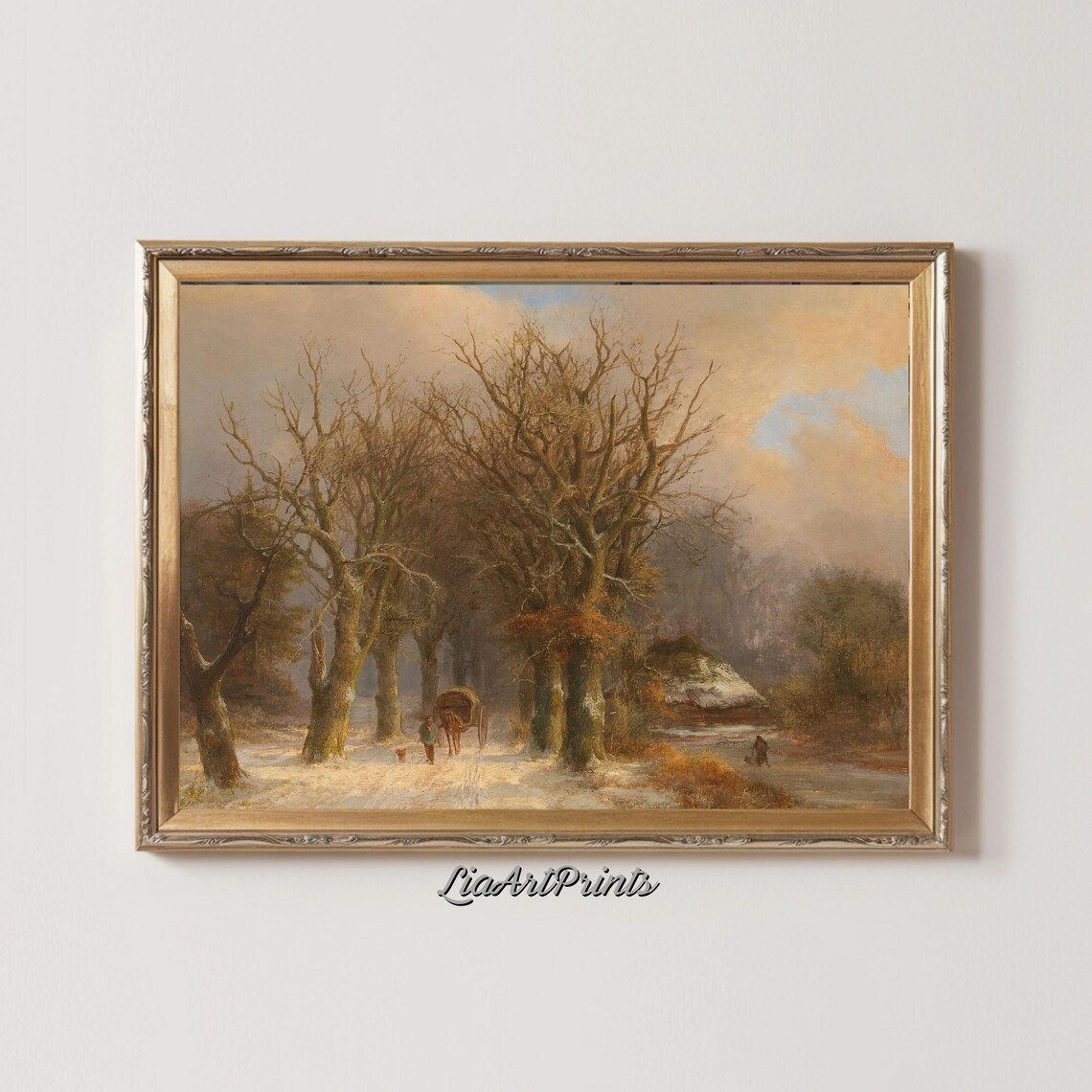 Winter Woodland Path With Horse Drawn Cart