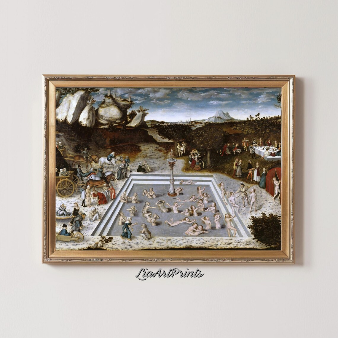 Lucas Cranach Fountain Of Youth Bathers Vintage Renaissance Poster - Image 2