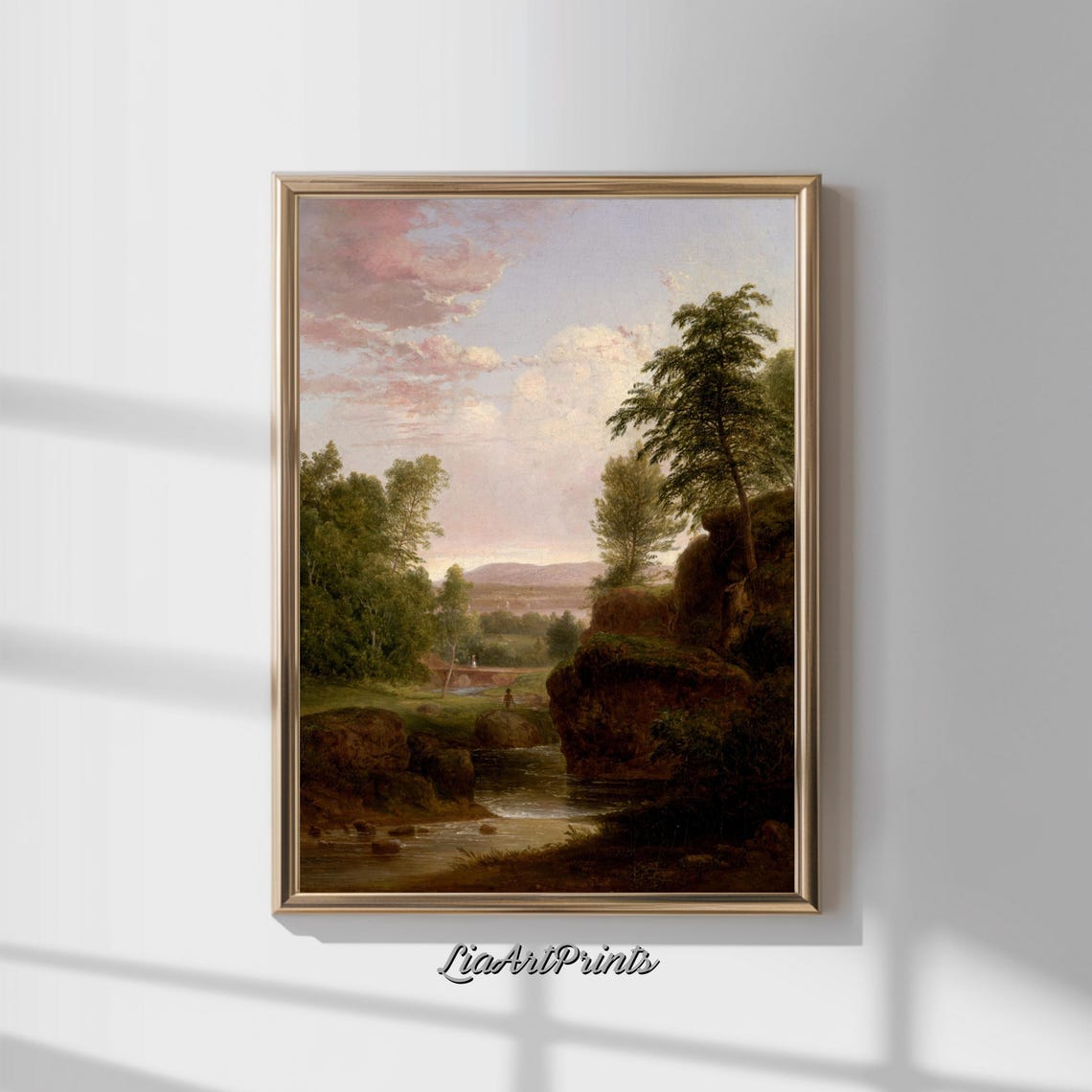 Peaceful Countryside Stream Wall Art Vintage Pastoral Landscape Print Rustic Nature Decor