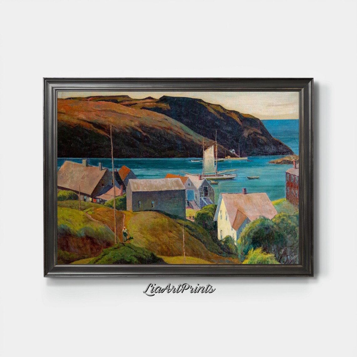 Coastal Village Landscape With Sailboats, Harbor View - Image 4