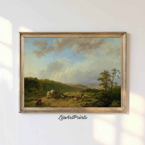 Antique Countryside Wall Art Vintage Rural Landscape Print Rustic Farmhouse Decor For Living Room Or Bedroom Nature Inspired Artwork