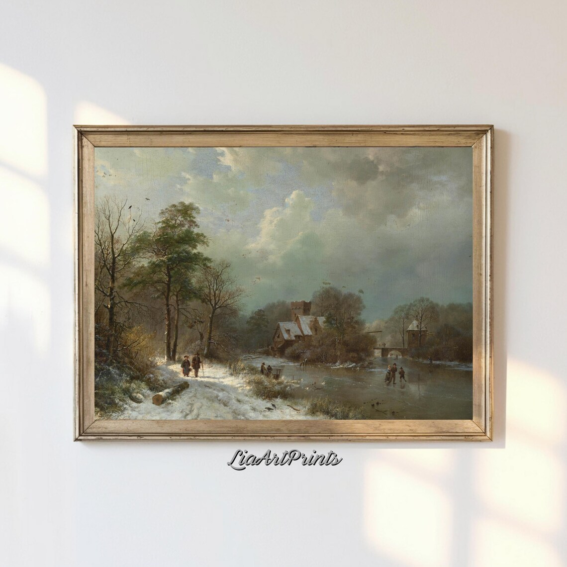 Winter Landscape With Ice Skaters, Rustic Village