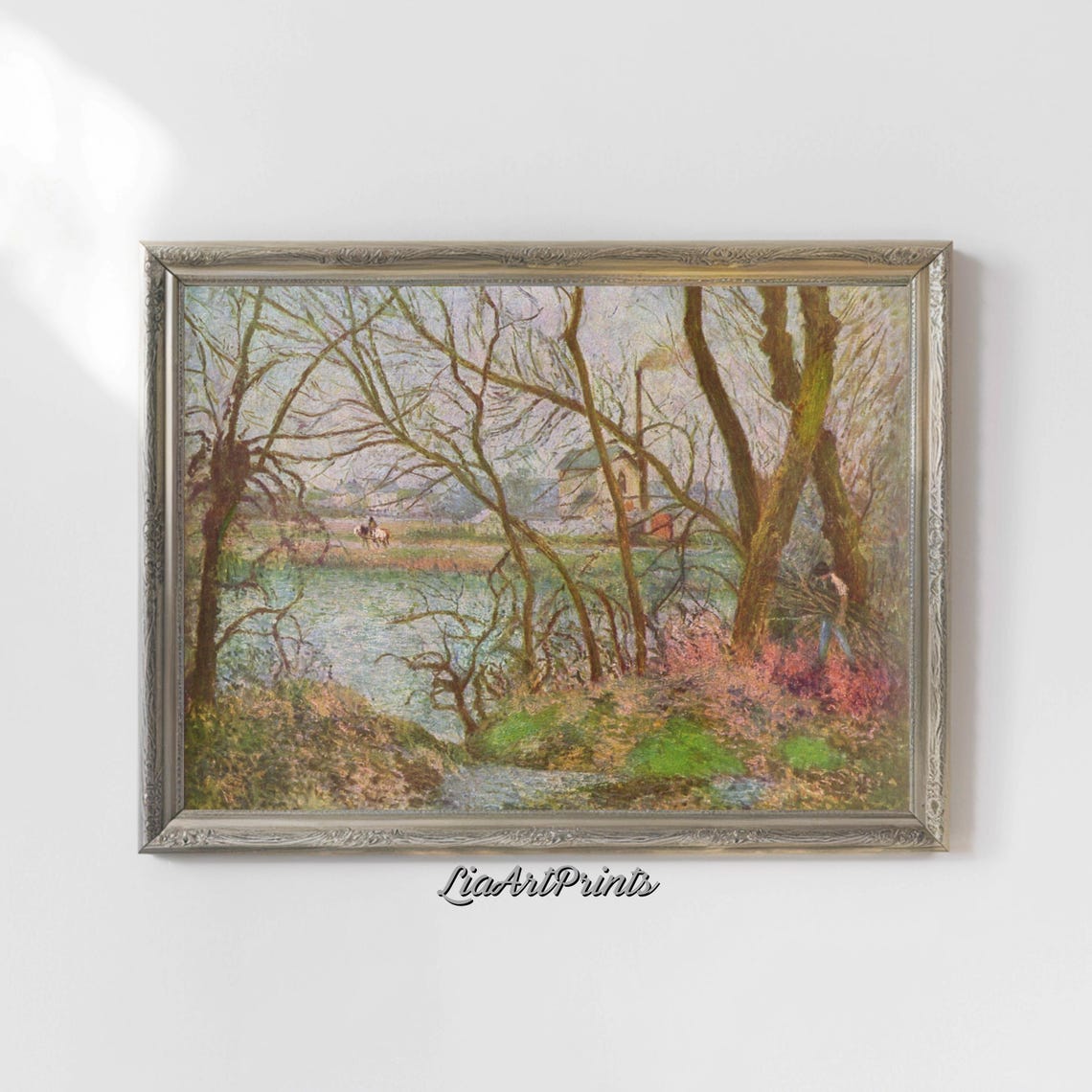Impressionist Riverside Bare Trees Horse Rider Winter Scene Poster - Image 5