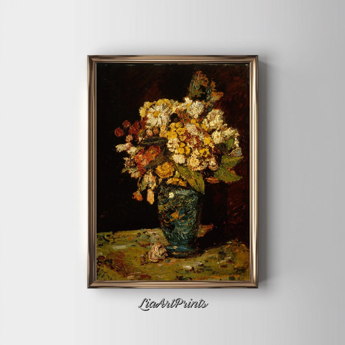 Rustic Floral Still Life Vibrant Bouquet In Textured Vase Bold And Expressive Art - Image 3