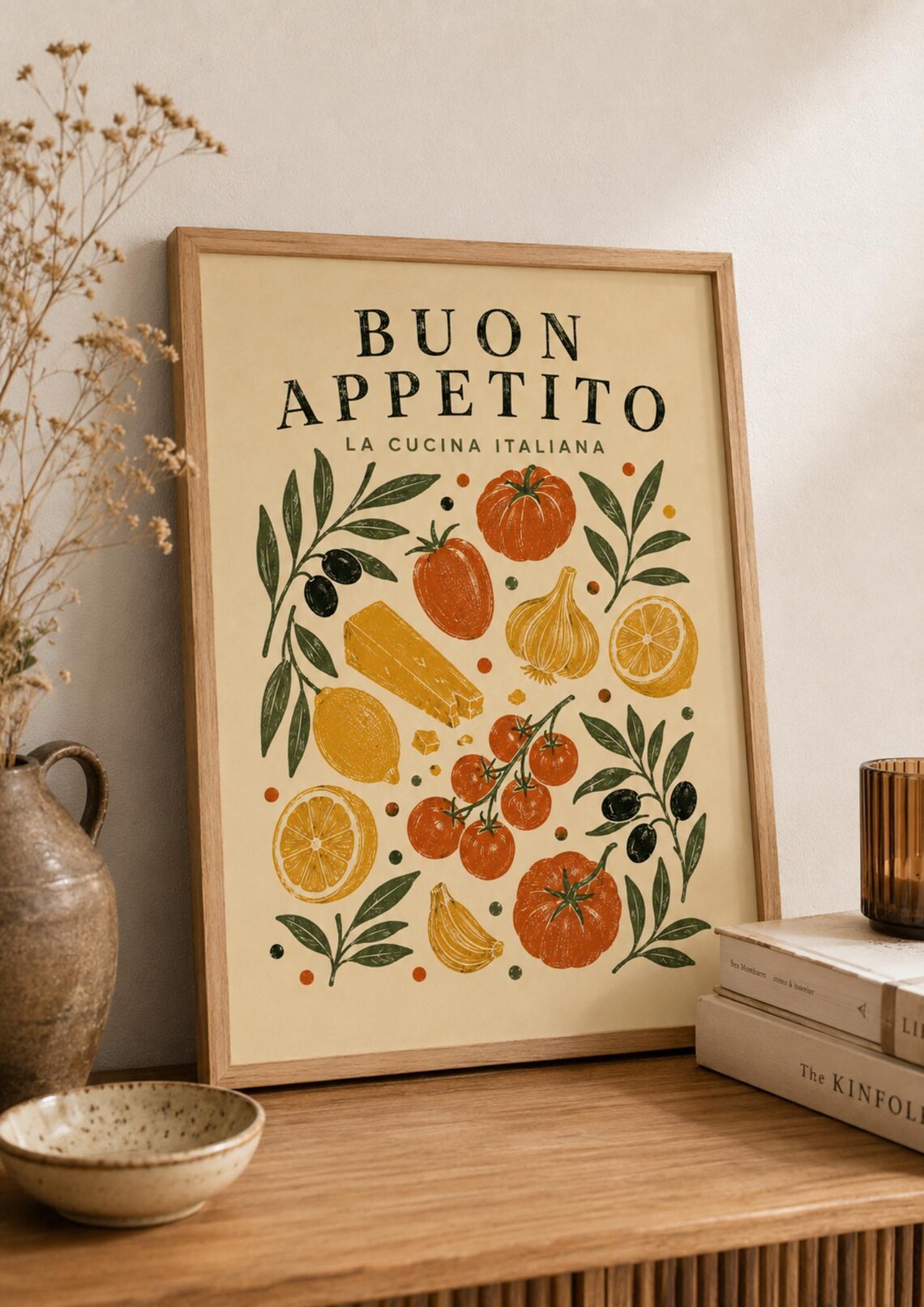 Buon Appetito Italian Kitchen Poster Vintage Food Illustration Art