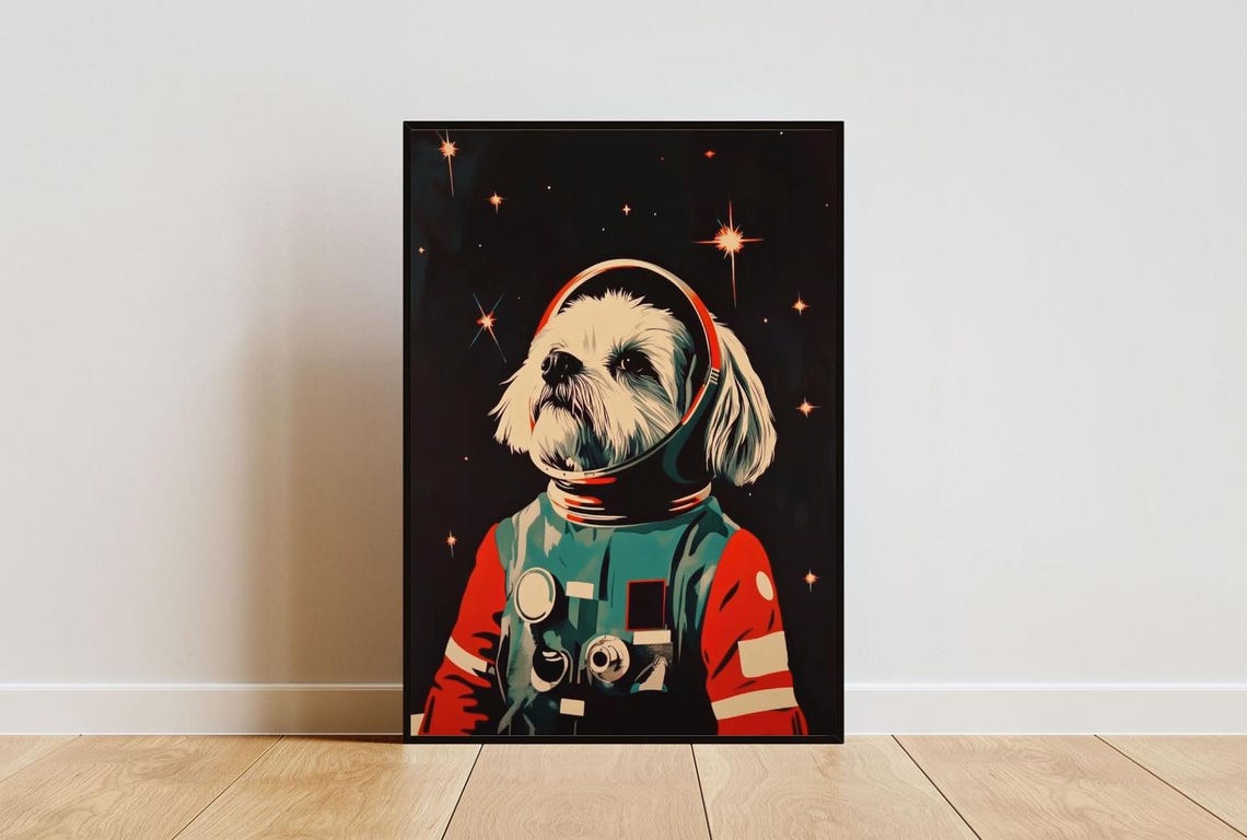 Shih Tzu Astronaut Retro Space Dog Portrait Funny Poster Art Gift