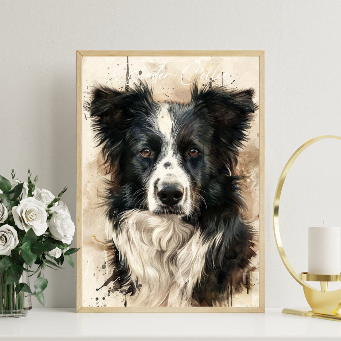 Border Collie Poster Dog Poster Border Collie Print Dog Wall Art Personalised Dog Photo Dog Border Collie Watercolour Pet Portrait - Image 3