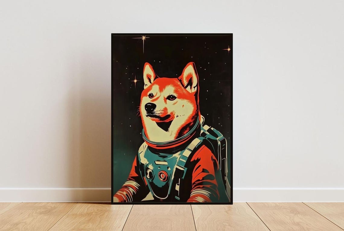 Shiba Inu Astronaut Poster Shiba Inu Retro Print Shiba Inu Portrait Dog Retro Space Poster Funny Dog Poster Andy Warhol Poster Vintage