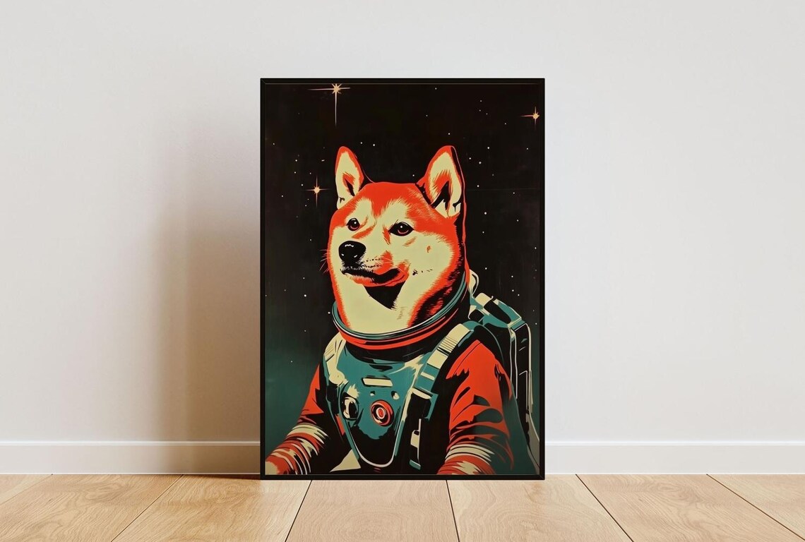 Shiba Inu Astronaut Retro Space Dog Pop Art Portrait Poster Gift