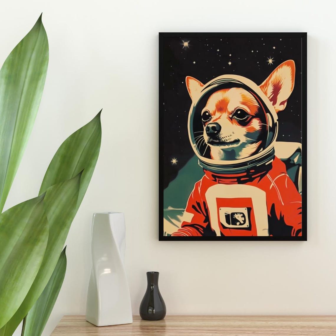 Chihuahua Astronaut Poster Chihuahua Retro Print Chihuahua Portrait Dog Retro Space Poster Funny Dog Poster Andy Warhol Poster Vintage - Image 2
