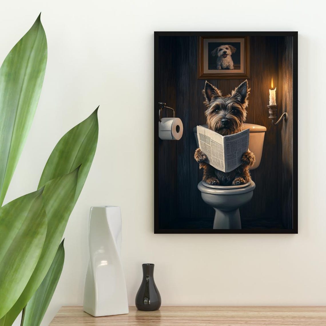 Scottish Terrier On Toilet Reading Newspaper Funny Bathroom Poster - Image 2