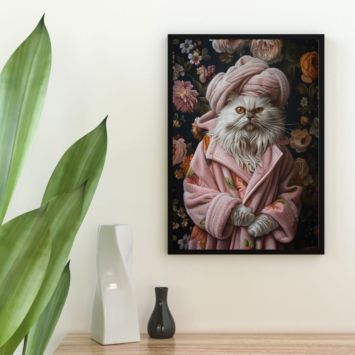 Persian In Pink Bathrobe Spa Day Portrait Funny Fluffy Cat Poster - Image 2