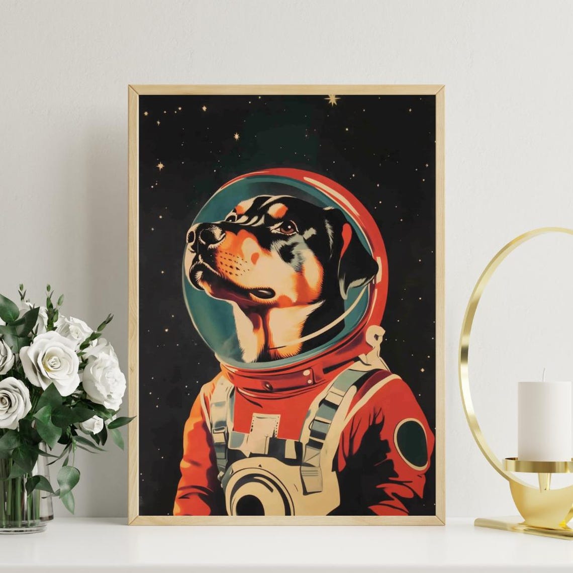Rottweiler Astronaut Retro Space Dog Pop Art Poster Gift for Dog Dad - Image 3