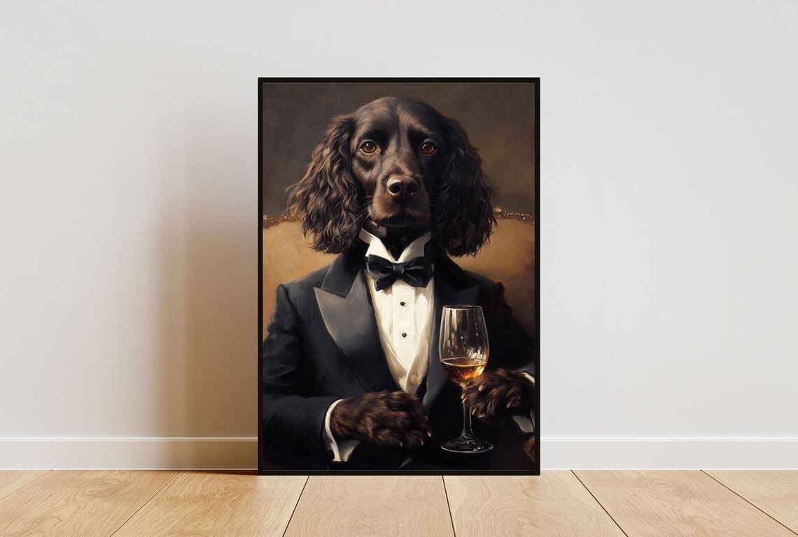 Boykin Spaniel in Suit, Funny Dog Portrait Art Print