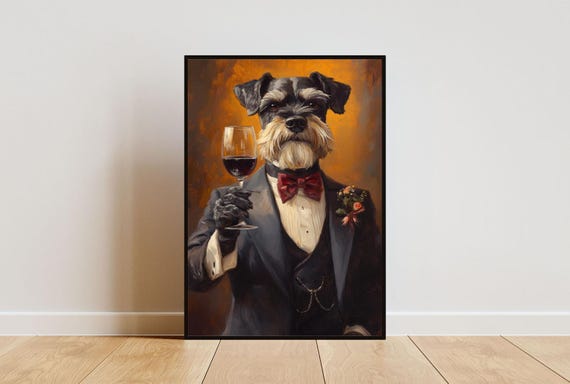 Giant Schnauzer In Tuxedo Poster Pet Poster Giant Schnauzer In Suit Print Giant Schnauzer Portrait Dog Funny Giant Schnauzer Art Pet