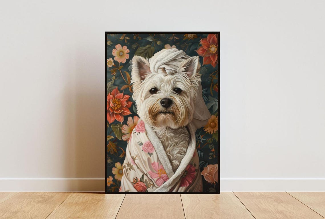 West Highland White Terrier In Bathrobe Spa Day Funny Dog Poster