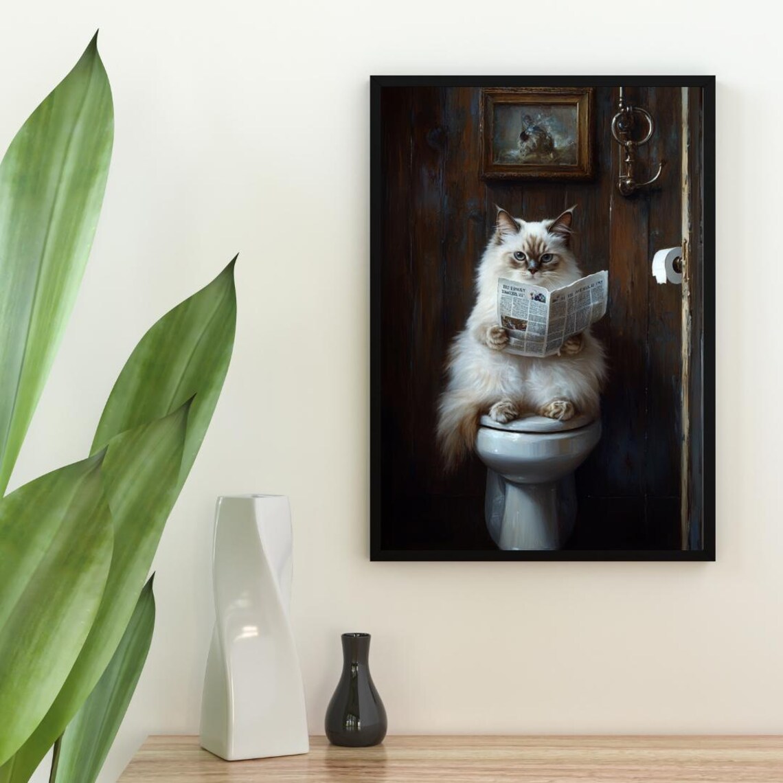 Ragdoll On Toilet Bathroom Cat Art Print - Image 2