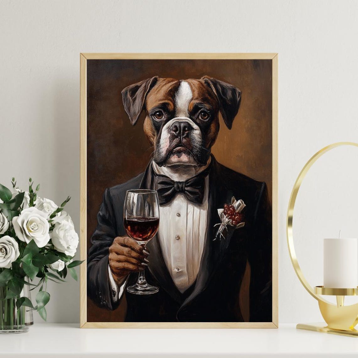 Boxer In Tuxedo Poster Dog Poster Boxer In Suit Print Dog Wall Art Boxer Portrait Dog Living Room Poster Funny Boxer Dog Art Boxer - Image 3