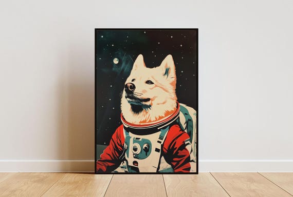 Samoyed Astronaut Poster Samoyed Retro Print Samoyed Portrait Dog Retro Space Poster Funny Dog Poster Andy Warhol Style Poster Vintage