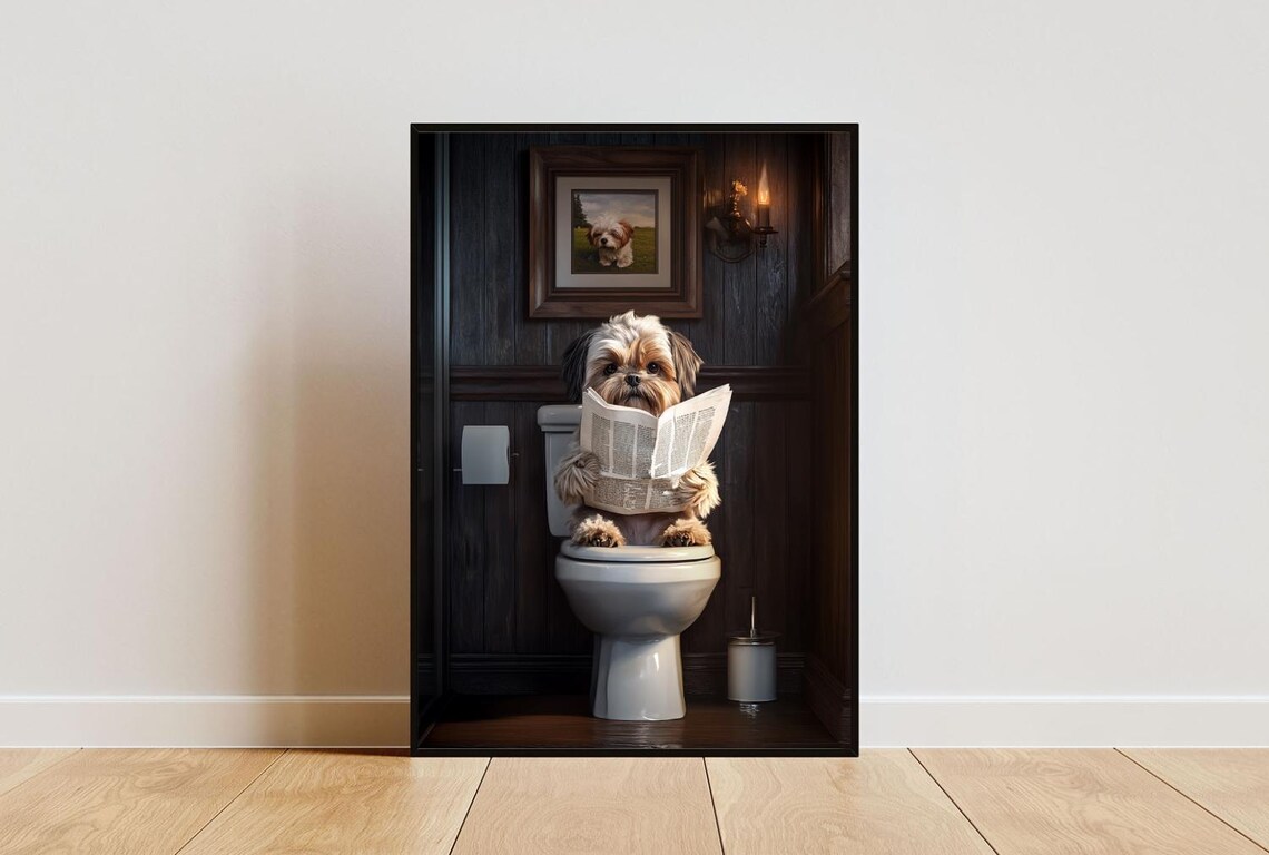 Shih Tzu On Toilet Bathroom Dog Art Print