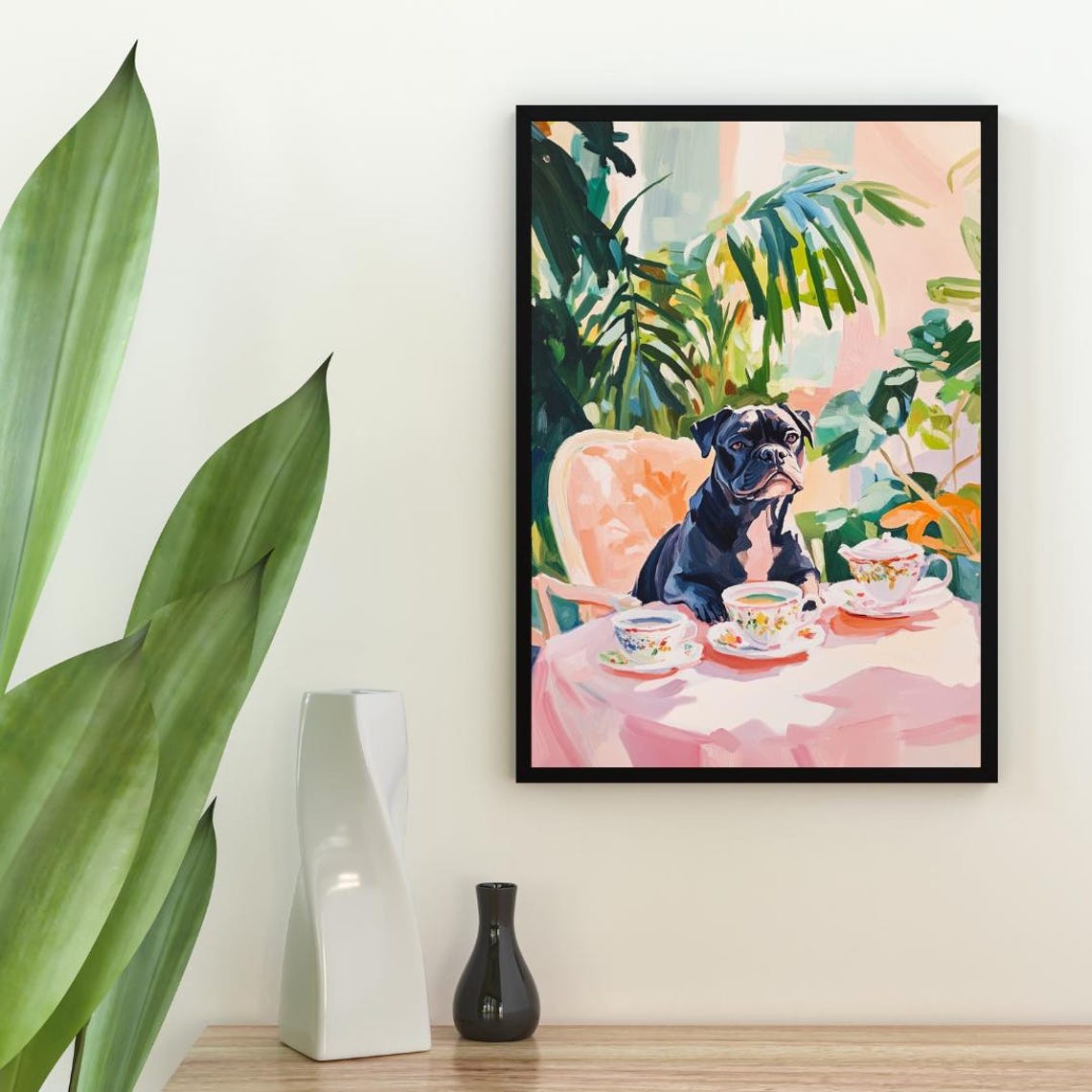 Cane Corso Dog Garden Tea Party Pastel Oil Painting Style Poster - Image 2