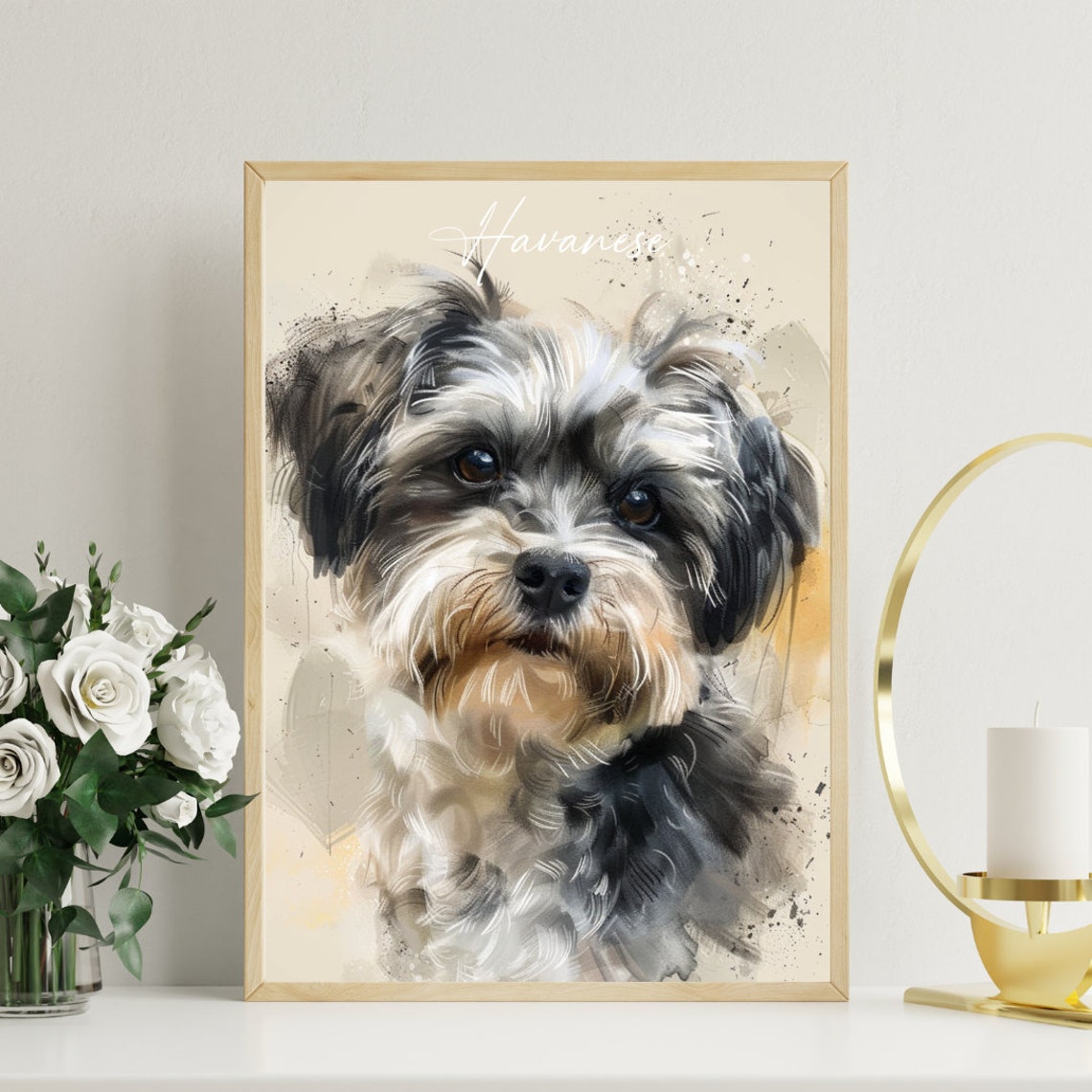 Havanese Watercolor Dog Breed Portrait Poster Script Name Detail - Image 3