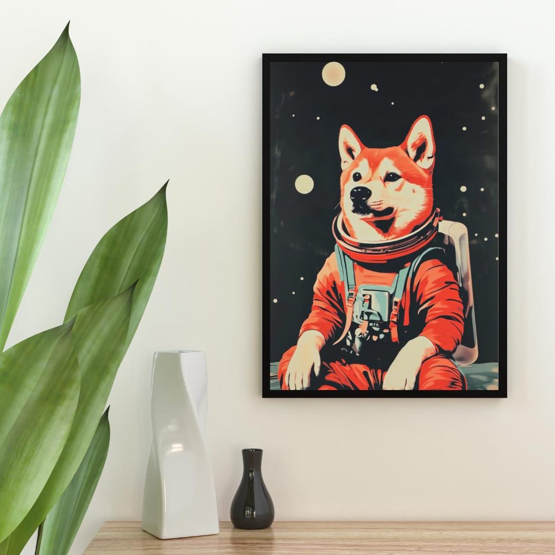 Shiba Inu Astronaut Vintage Retro Starry Space Portrait Poster - Image 2