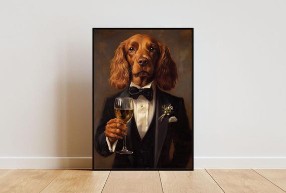 Irish Setter In Tuxedo Poster Pet Poster Irish Setter In Suit Print Irish Setter Portrait Dog Living Room Poster Funny Irish Setter Art