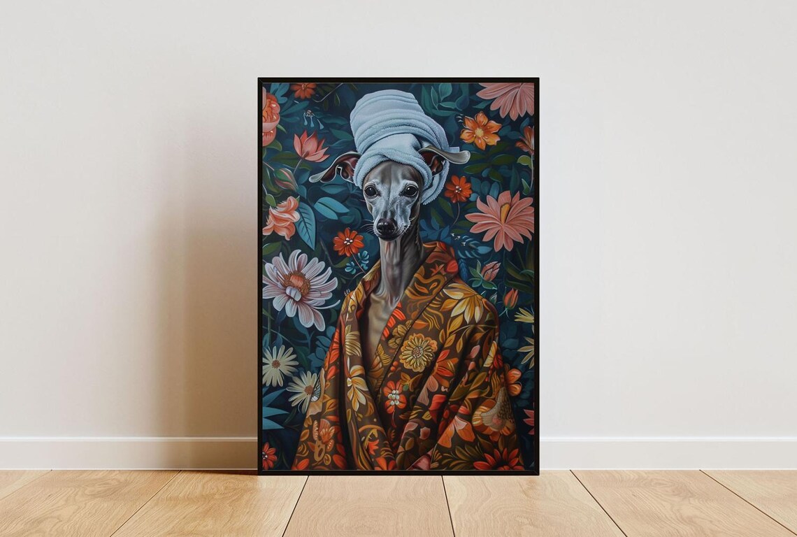 Italian Greyhound In Bathrobe Dog Bathroom Art Print