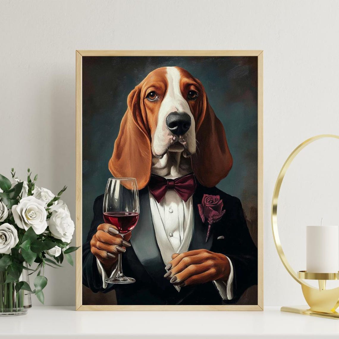 Basset Hound In Tuxedo Poster Pet Poster Basset Hound In Suit Print Dog Wall Art Basset Hound Portrait Pet Funny Basset Hound Art - Image 3