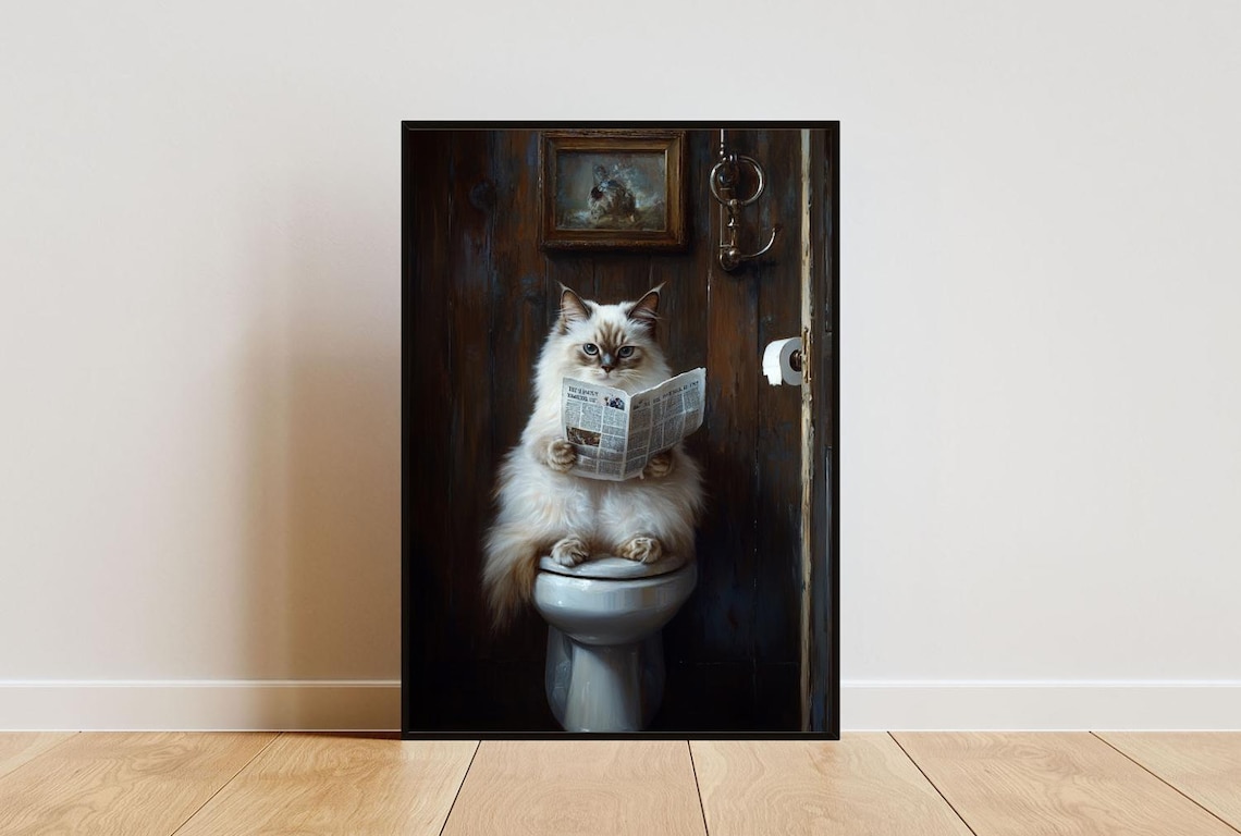 Ragdoll On Toilet Bathroom Cat Art Print