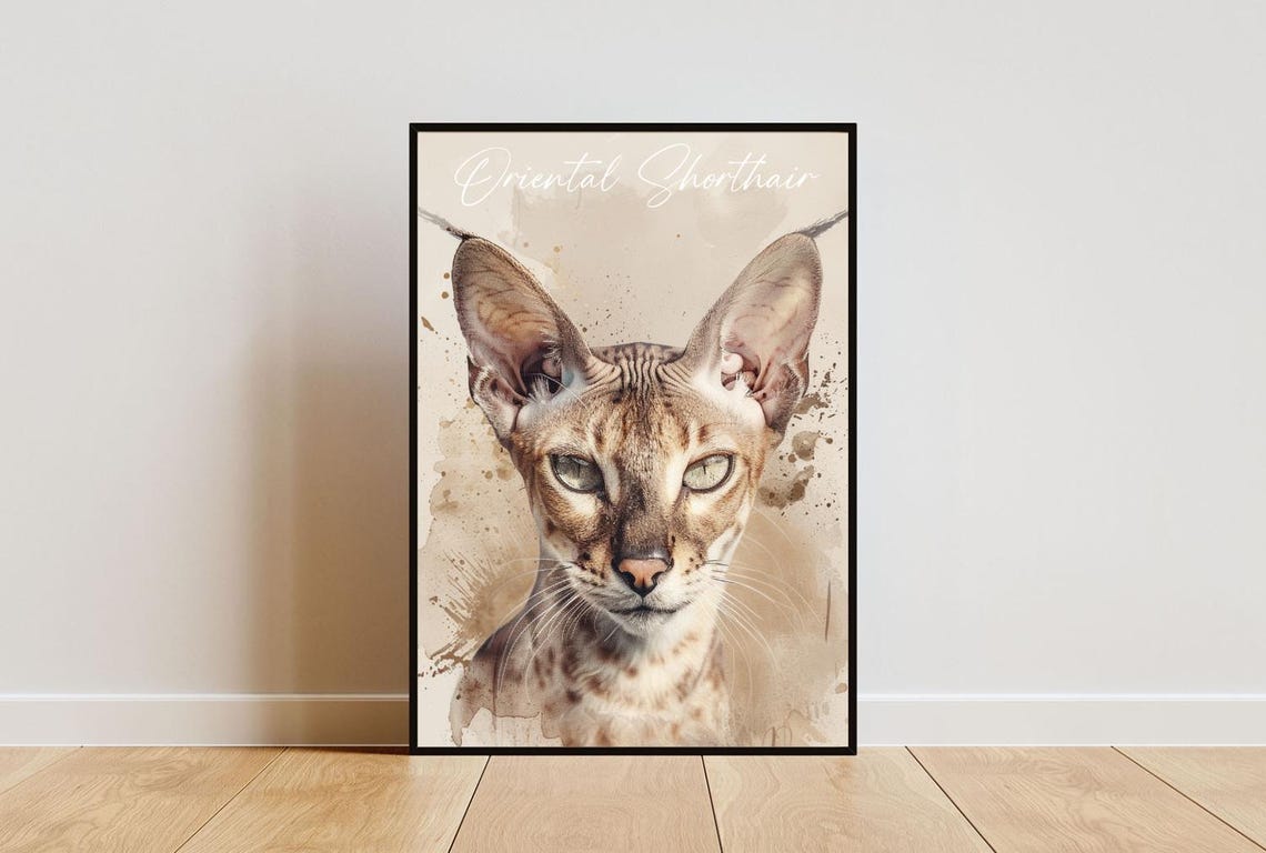 Oriental Shorthair Poster Cat Poster Oriental Shorthair Print Cat Wall Art Personalised Cat Photo Oriental Shorthair Watercolour Pet