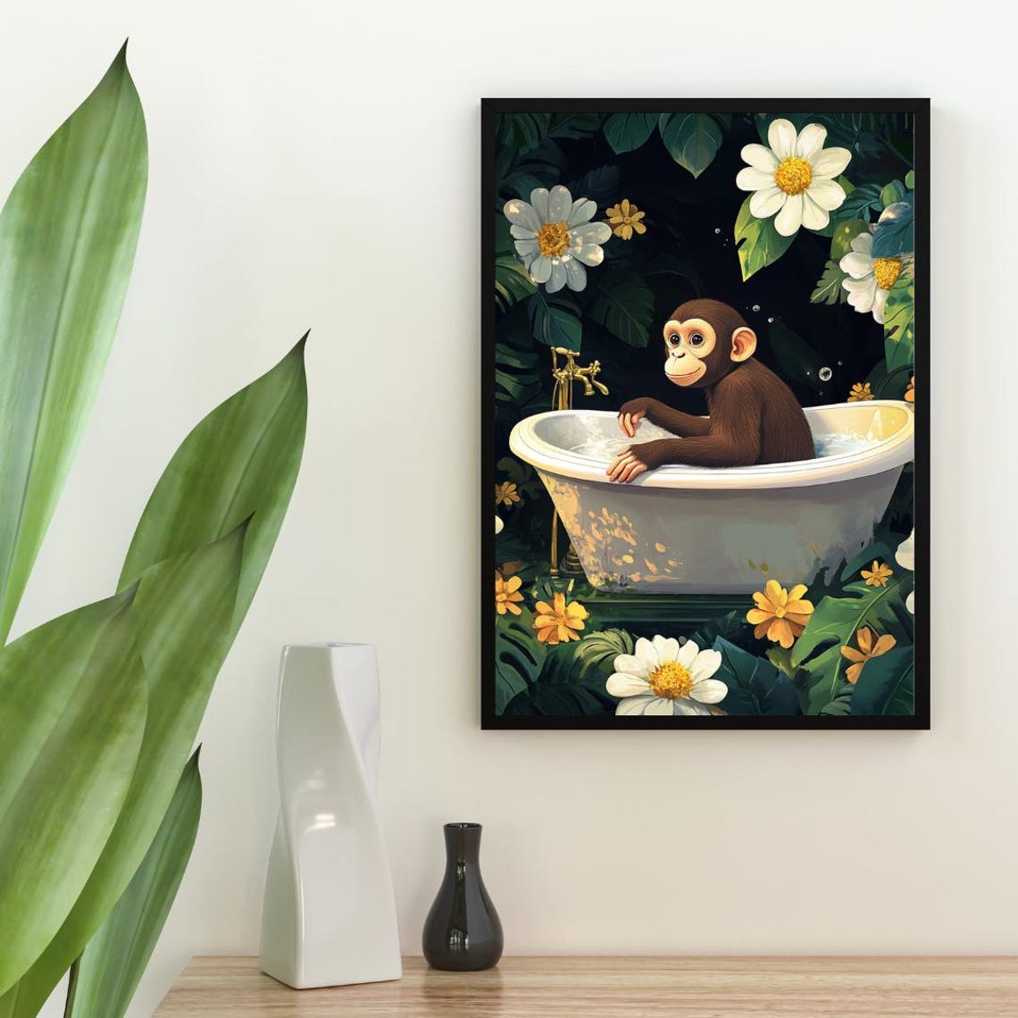 Monkey In Bathtub Poster Funny Animal Poster Monkey Bathroom Print Monkey Bath Poster Animal Bathroom Wall Art Animal Print Monkey Art - Image 2