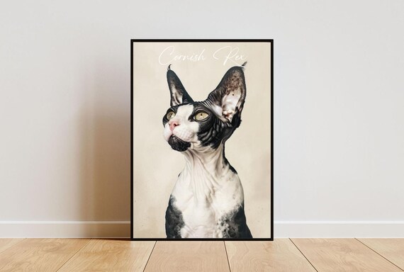 Cornish Rex Cat Watercolor Portrait Minimalist Fine Art Poster