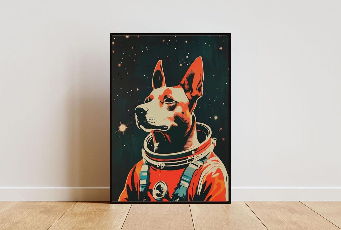 Belgian Malinois Astronaut Retro Space Dog Portrait Poster Gift