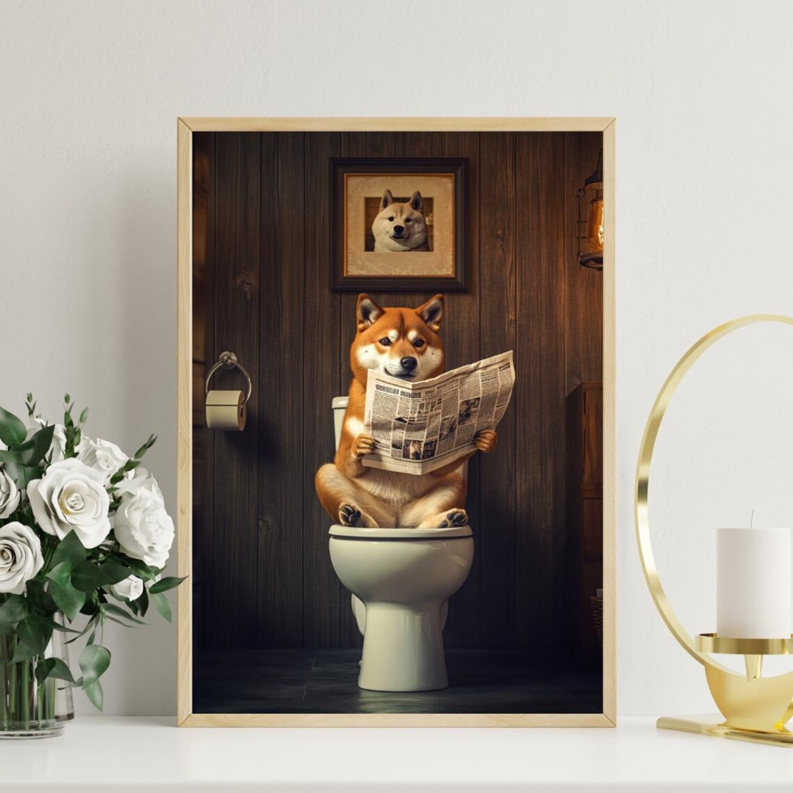 Shiba Inu On Toilet Bathroom Dog Art Print - Image 3