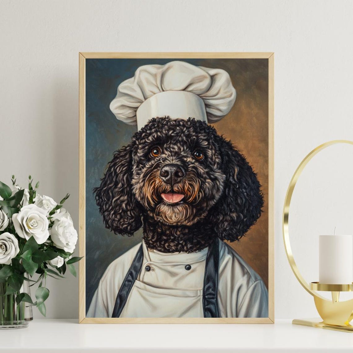 Portuguese Water Dog In Chefs Hat Poster Pet Poster Portuguese Water Dog In Apron Print Funny Dog Wall Art Portrait Dog Kitchen Poster - Image 3