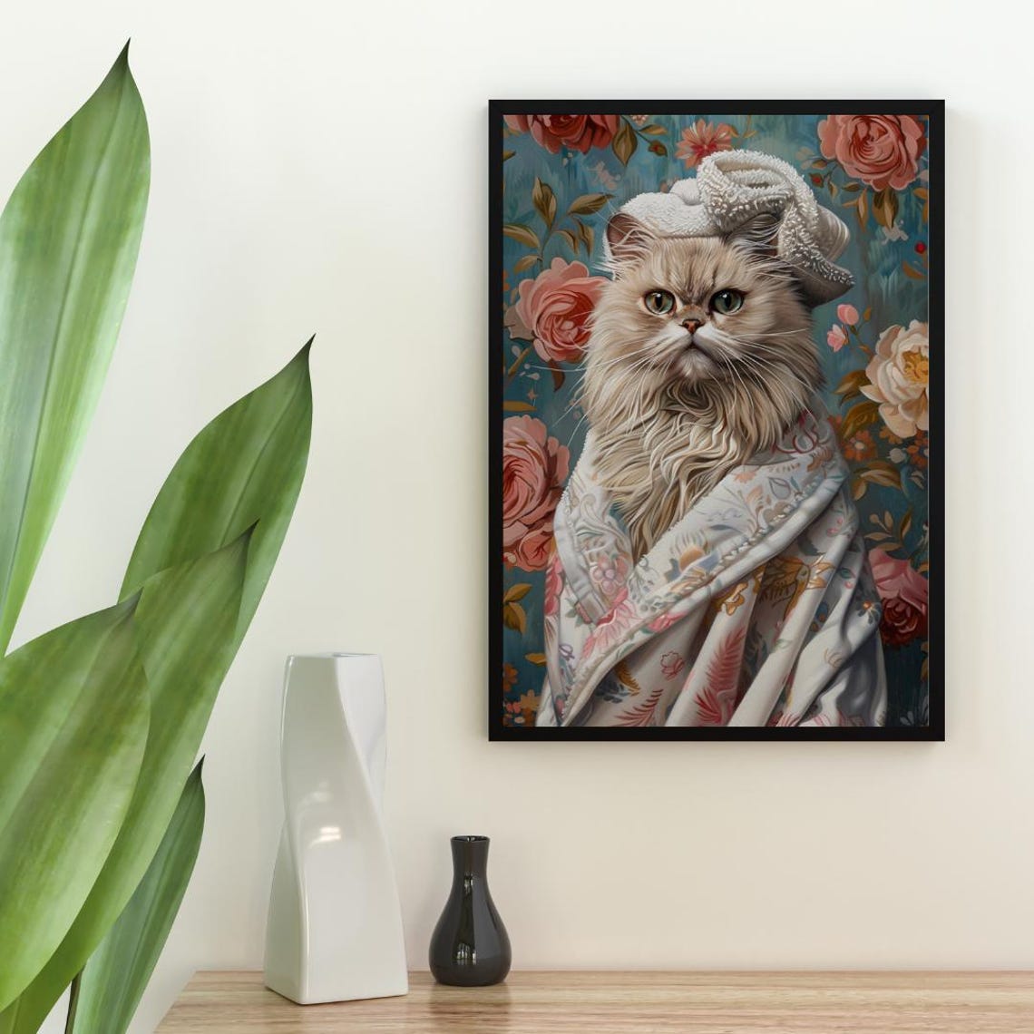 Siberian In Bathrobe Spa Day Portrait Funny Fluffy Cat Wall Poster - Image 2