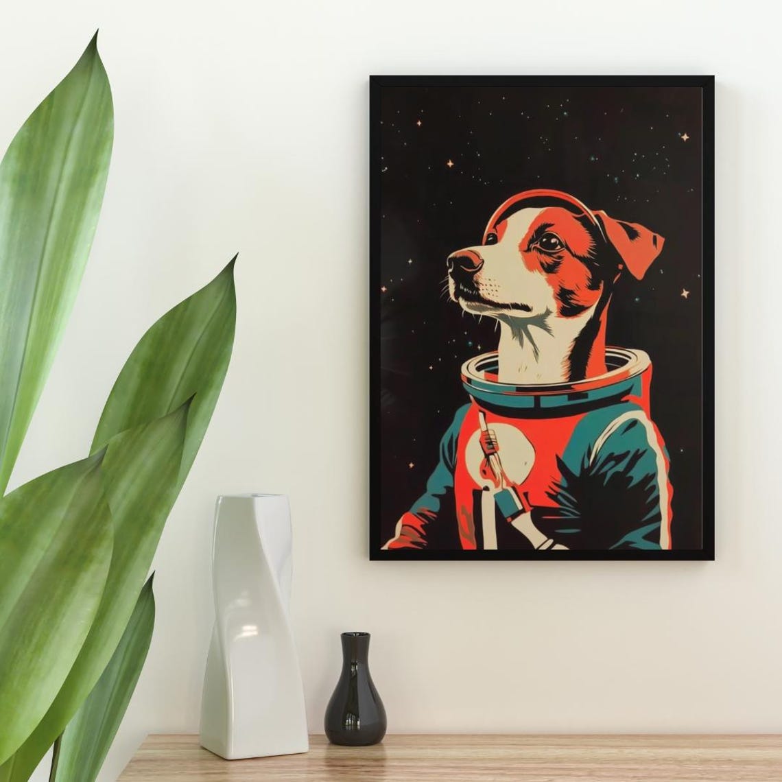 Dog Astronaut Starry Night Vintage Retro Space Portrait Art Poster - Image 2