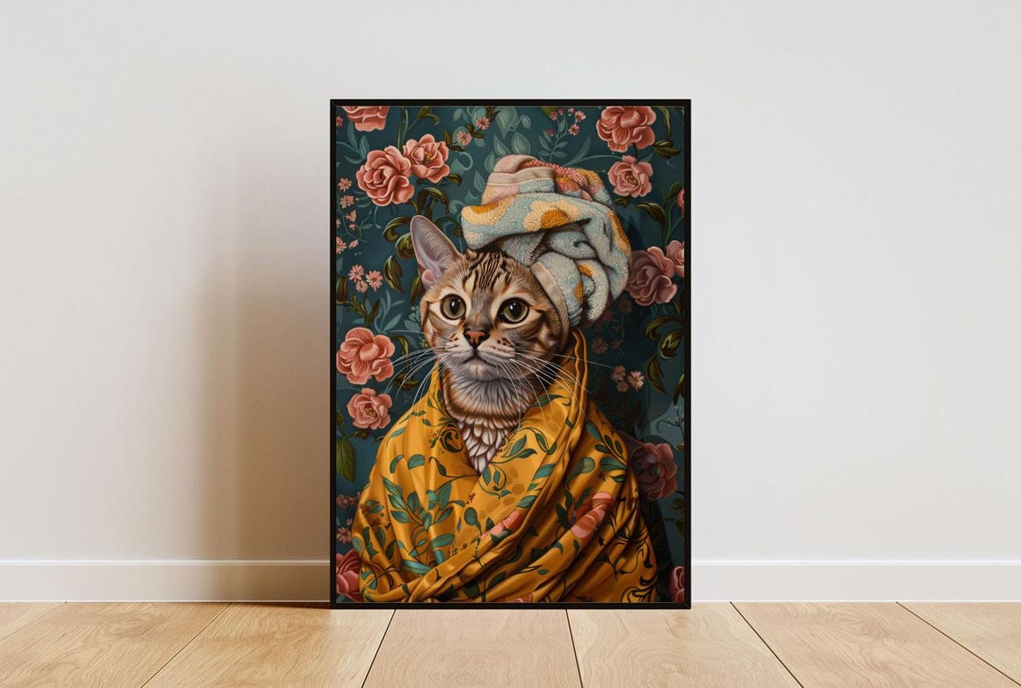 Bengal In Bathrobe Spa Day Portrait Funny Spotted Cat Wall Poster