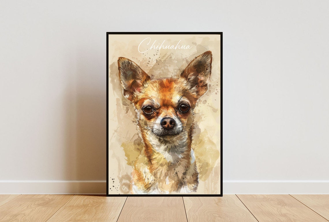 Chihuahua Poster Dog Poster Chihuahua Print Dog Wall Art Personalised Dog Photo Dog Chihuahua Watercolour Dog Print Pet Print