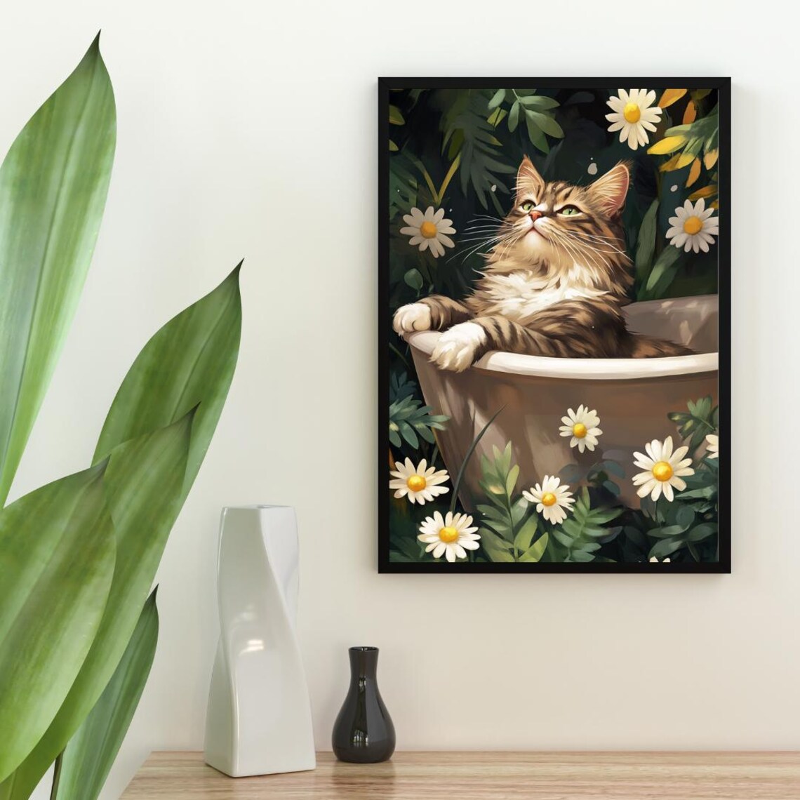 Funny Siberian Cat in Bathtub, Bathroom Wall Art - Image 2