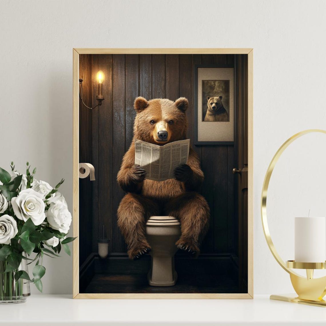 Bear On Toilet Poster Animal Poster Bear Bathroom Print Animal Toilet Wall Art Grizzly Bear Portrait Animal Bathroom Poster Brown Bear - Image 3